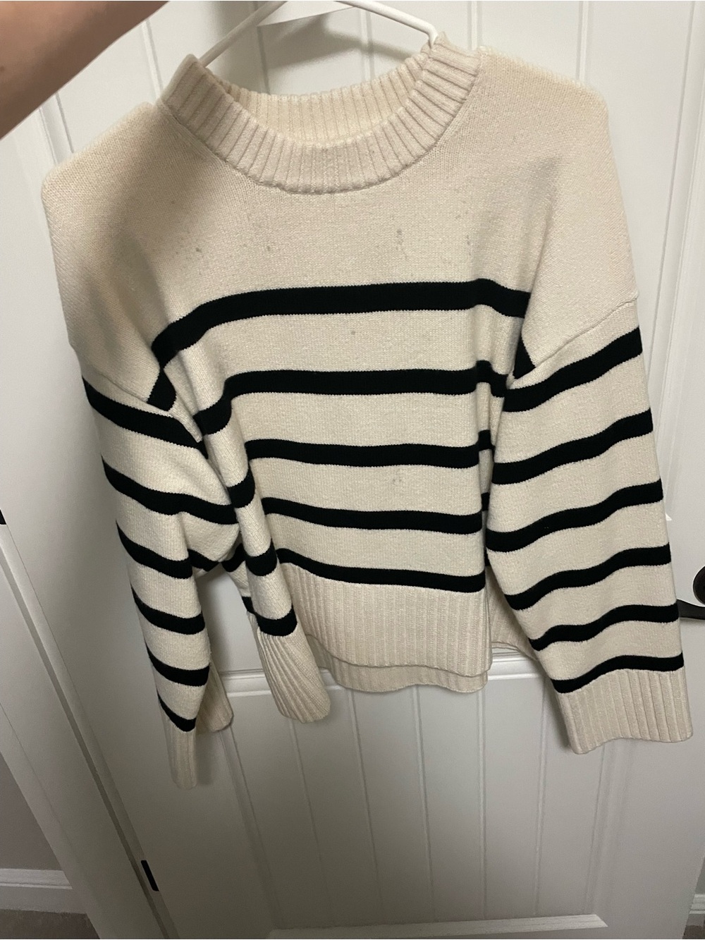 H&M Cream and Black Striped Crewneck Sweater